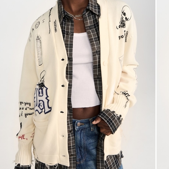 R13 Distressed Graffiti Cardigan Sweater - Picture 7 of 16